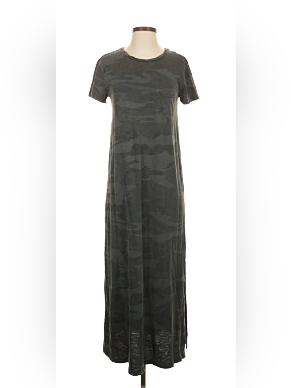 Splendid Olive Green Camo Short-Sleeve Maxi Dress
